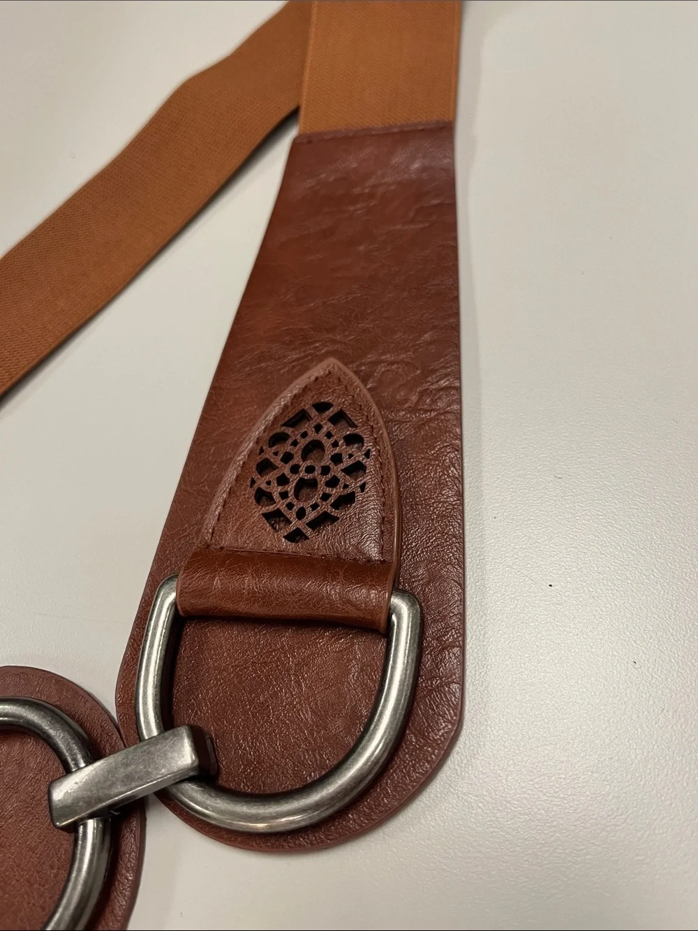 Source Unknown Brown Elastic Leather Accent Women's Belt XXL